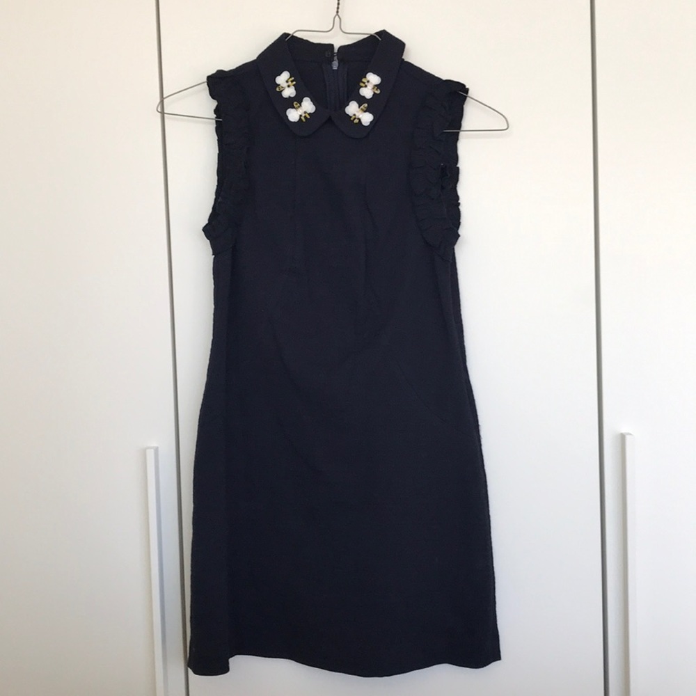Zara butterfly collar navy blue dress